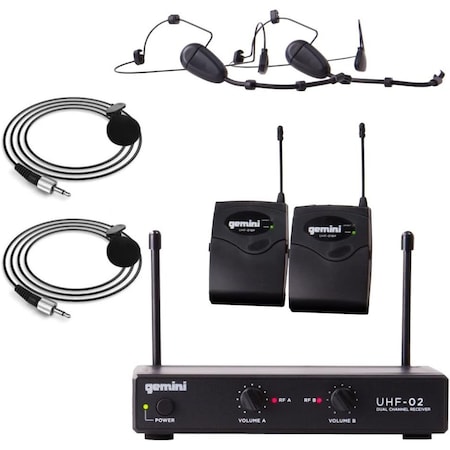 Dual Channel UHF Wireless System  Headsetlavalier